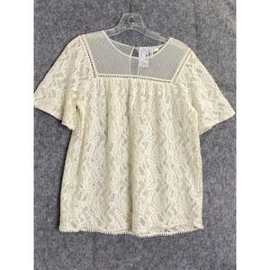 Romantic Cream Lace Yoke Flutter Sleeve Top Maurices XS Boho Peasant Blouse